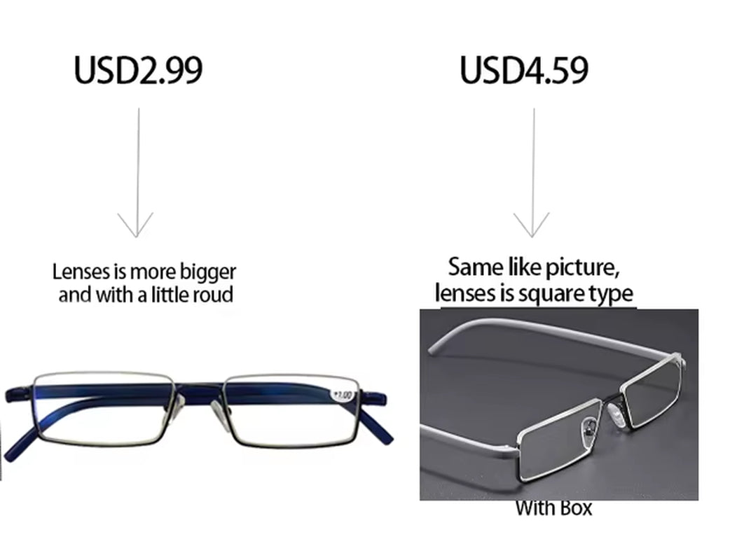 Metal Half Frame Anti-Blue Light Reading Glasses - TR90 Prescription Eyewear with Case, +1.75 Magnification