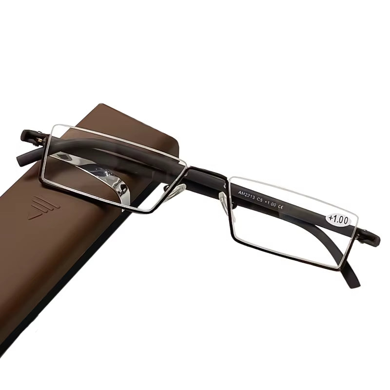 Metal Half Frame Anti-Blue Light Reading Glasses - TR90 Prescription Eyewear with Case, +1.75 Magnification