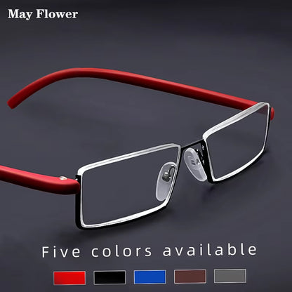 Metal Half Frame Anti-Blue Light Reading Glasses - TR90 Prescription Eyewear with Case, +1.75 Magnification