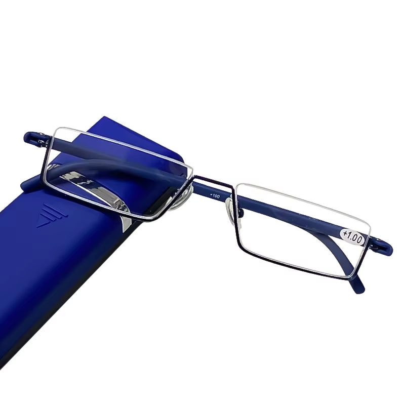 Metal Half Frame Anti-Blue Light Reading Glasses - TR90 Prescription Eyewear with Case, +1.75 Magnification