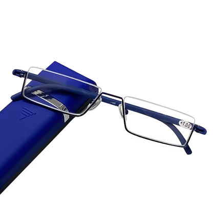 Metal Half Frame Anti-Blue Light Reading Glasses - TR90 Prescription Eyewear with Case, +1.75 Magnification