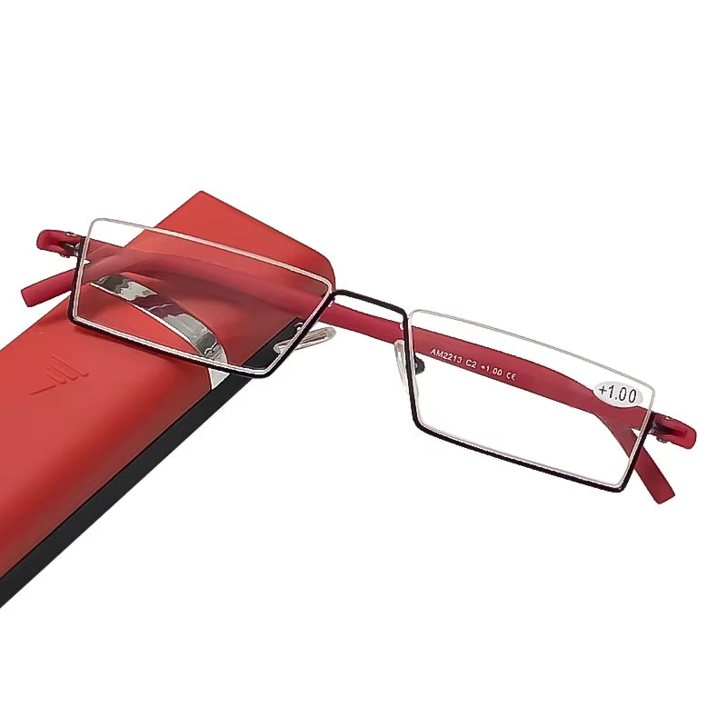 Metal Half Frame Anti-Blue Light Reading Glasses - TR90 Prescription Eyewear with Case, +1.75 Magnification