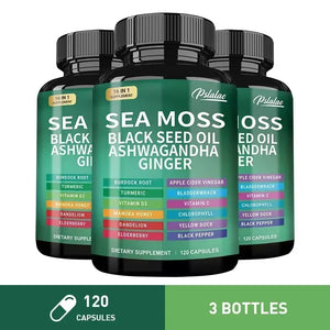 Sea Moss Capsules – Natural Wellness Supplement with Sea Moss, Ashwagandha, Ginger & Black Seed Oil